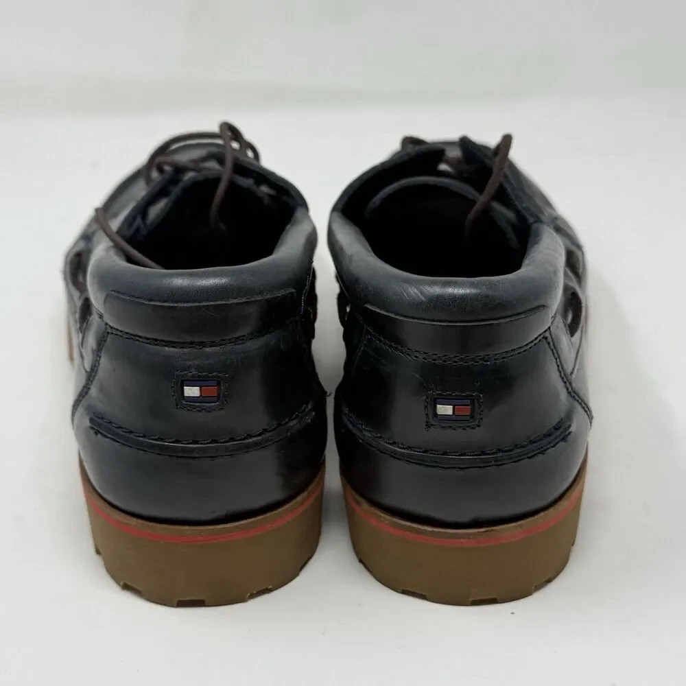 Tommy Hilfiger Lug Sole Boat Shoes Mens 11.5 Blue Leather 3 Eye Chunky Prepcore